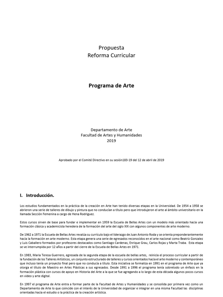 Reforma Curricular del Programa de Arte | PDF | Plan de estudios ...