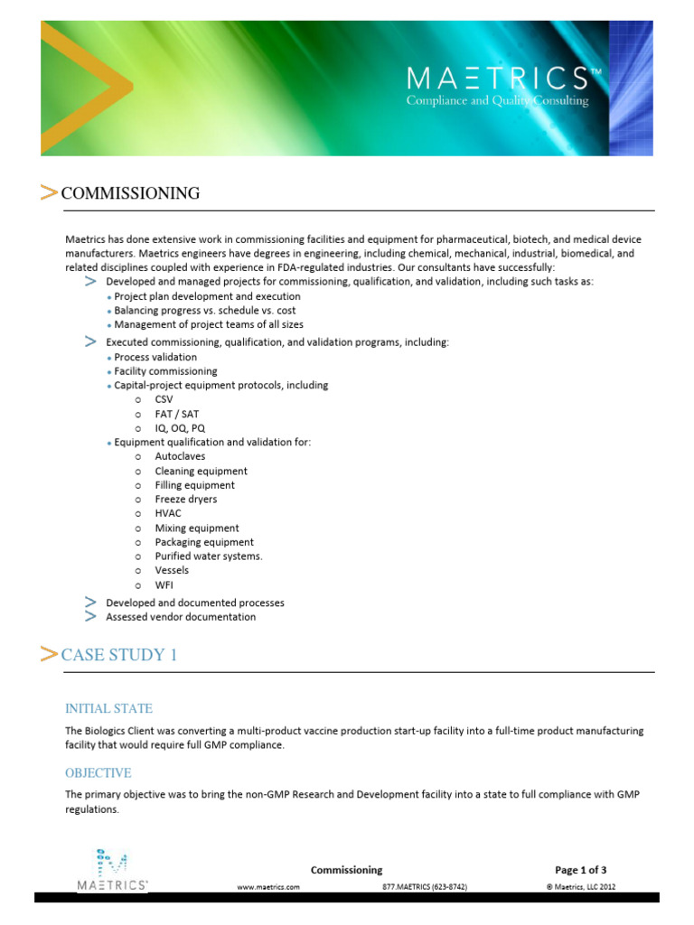 Maetrics Commissioning Case Studies | PDF | Verification And Validation ...