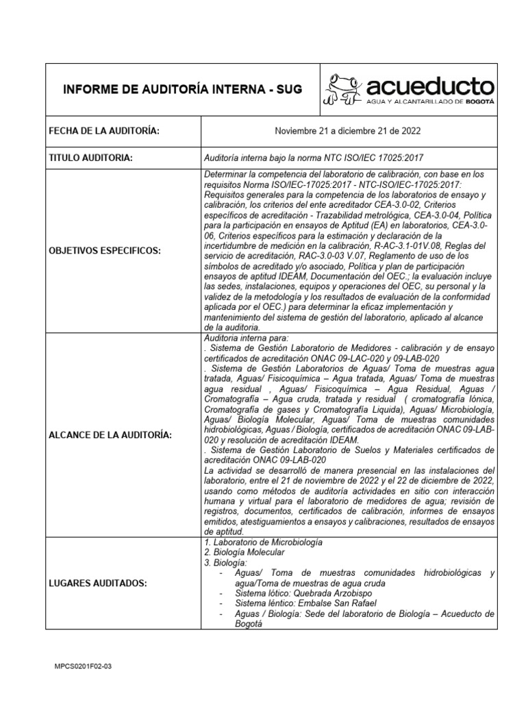 Informe de Auditoría Interna ISO 17025 | PDF | Laboratorios | Calibración