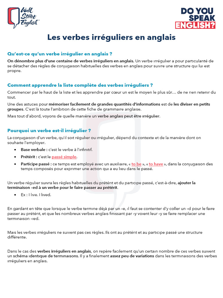 Liste des verbes irréguliers en anglais | PDF | Verbe | Morphologie