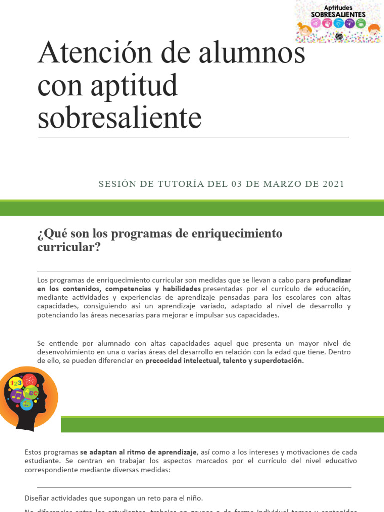 Atención de Alumnos Con Aptitud Sobresaliente | PDF | Aprendizaje ...