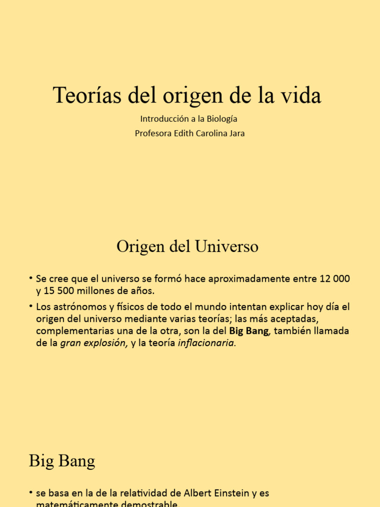 Teorías del Origen de la Vida | PDF | Universo | Big Bang