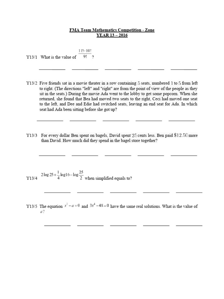 Year 13 Questions 2016 | PDF | Circle | Area