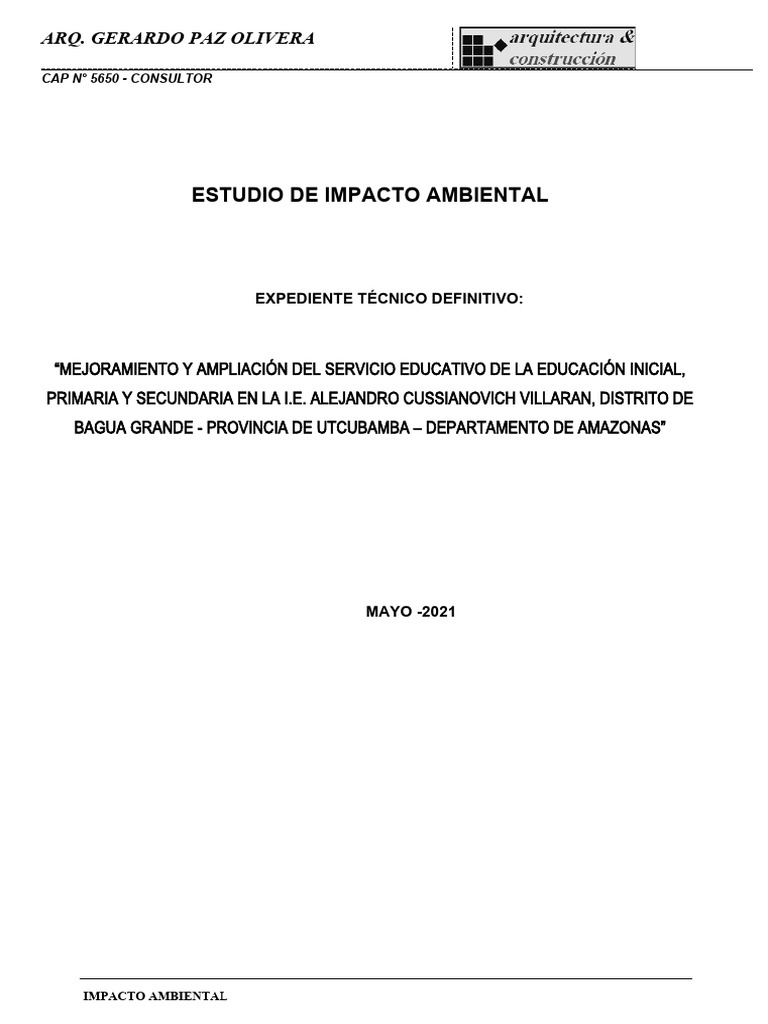 Impacto Ambiental - I.E. Cussianovich | PDF | Evaluación de impacto ...