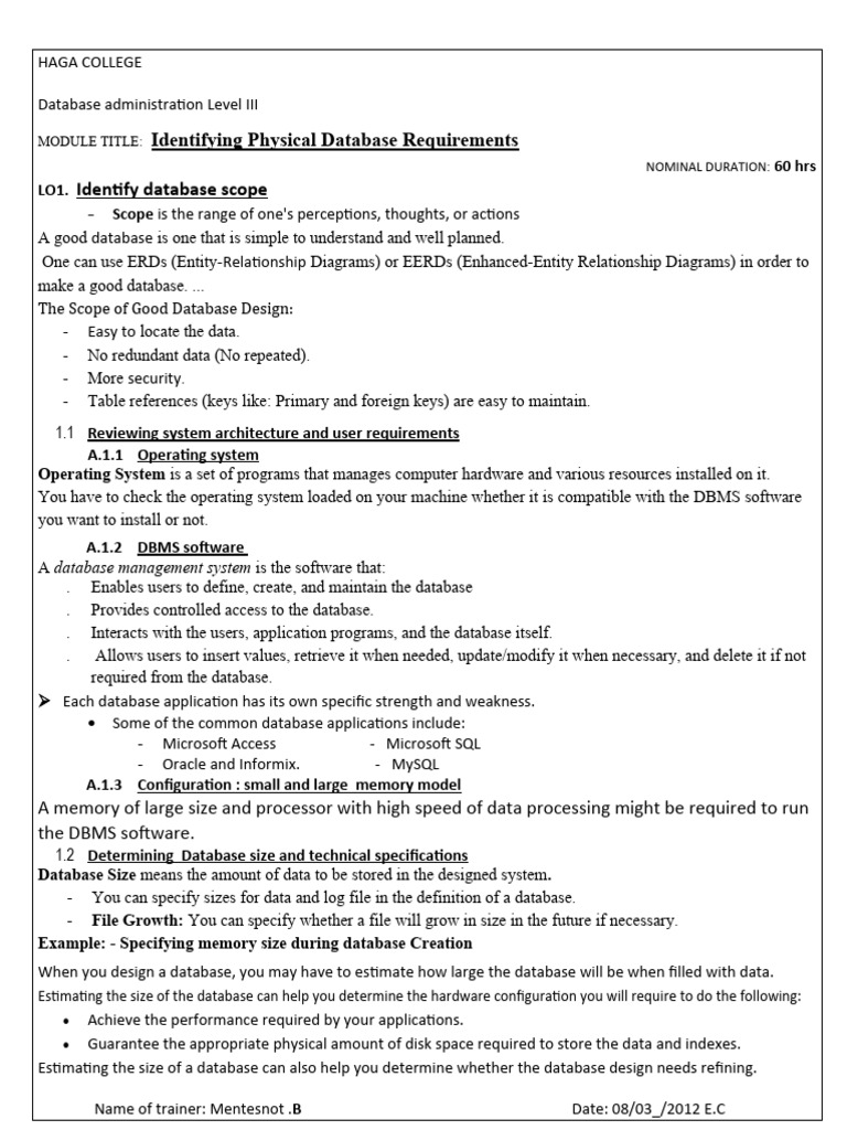 Identifying Physical Database Requirements | PDF | Databases ...