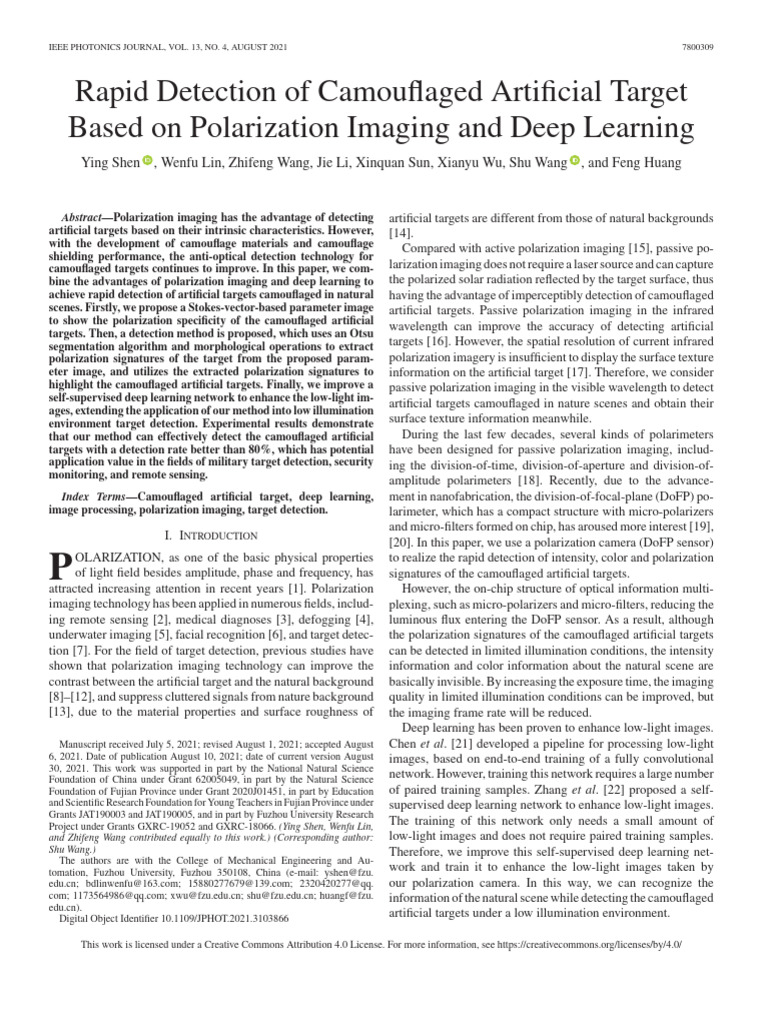 Rapid Detection of Camouflaged Targets | PDF | Deep Learning | Sensor