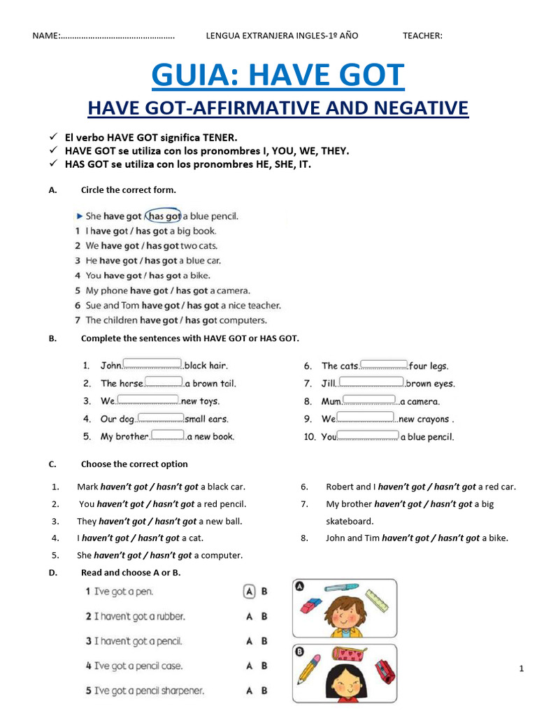 Guia Nº1 Have Got | PDF