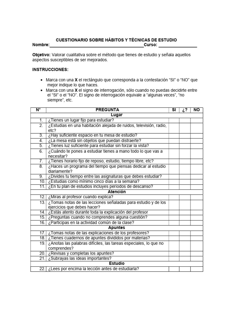 S5 - Test de Hábitos y Técnicas de Estudio | PDF | Crecimiento personal ...