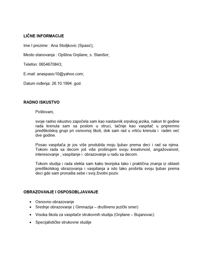 Evropski Format CV | PDF
