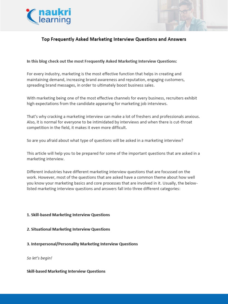Top Frequently Asked Marketing Interview Questions And Answers Pdf