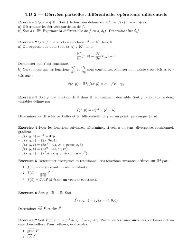 Divergence et rotationnel des fonctions | PDF | Matrice (Mathématiques ...