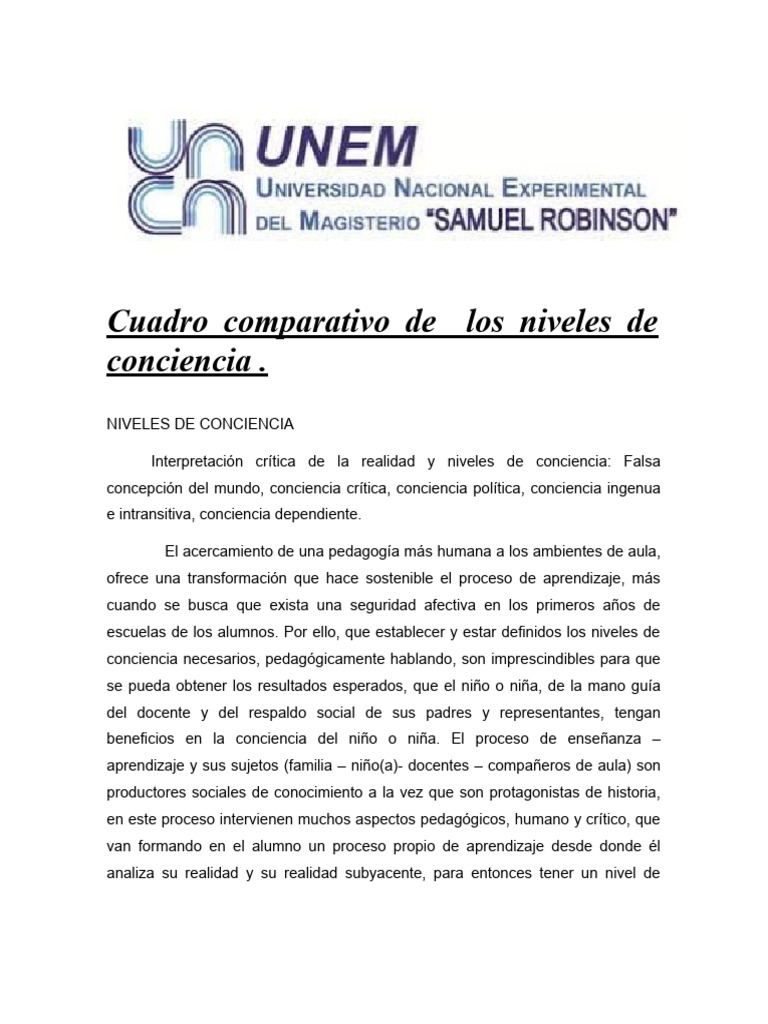 Niveles de Conciencia 2 | PDF | Enseñando | Salón de clases