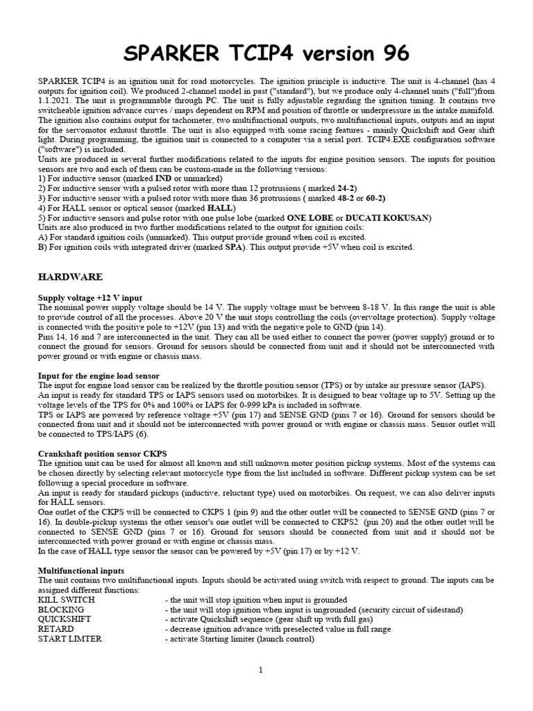 SPARKER TCIP4 Ignition Unit Overview | PDF | Electrical Connector ...