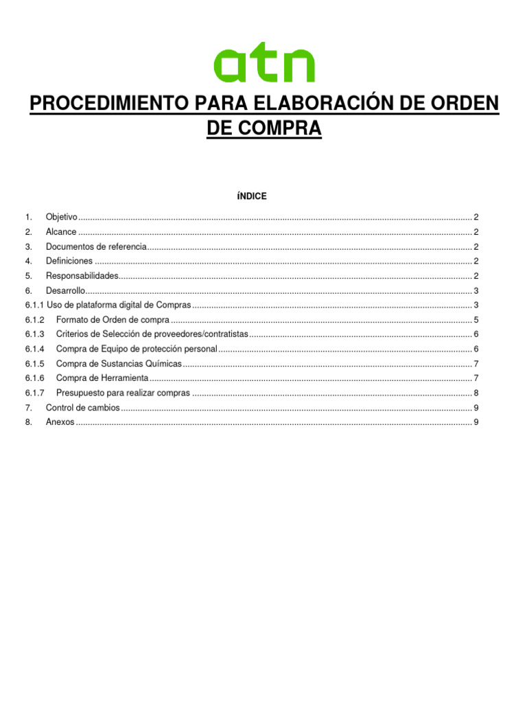 ATN-CMP-PO-02 Elaboración Orden de Compra | PDF | Presupuesto | Logística