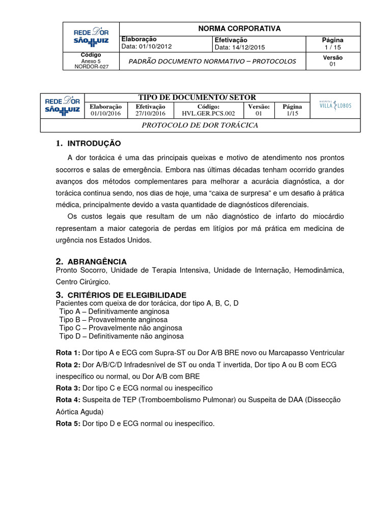 Protocolo De Dor Toracica Pdf Causas De Morte Doenças E Distúrbios