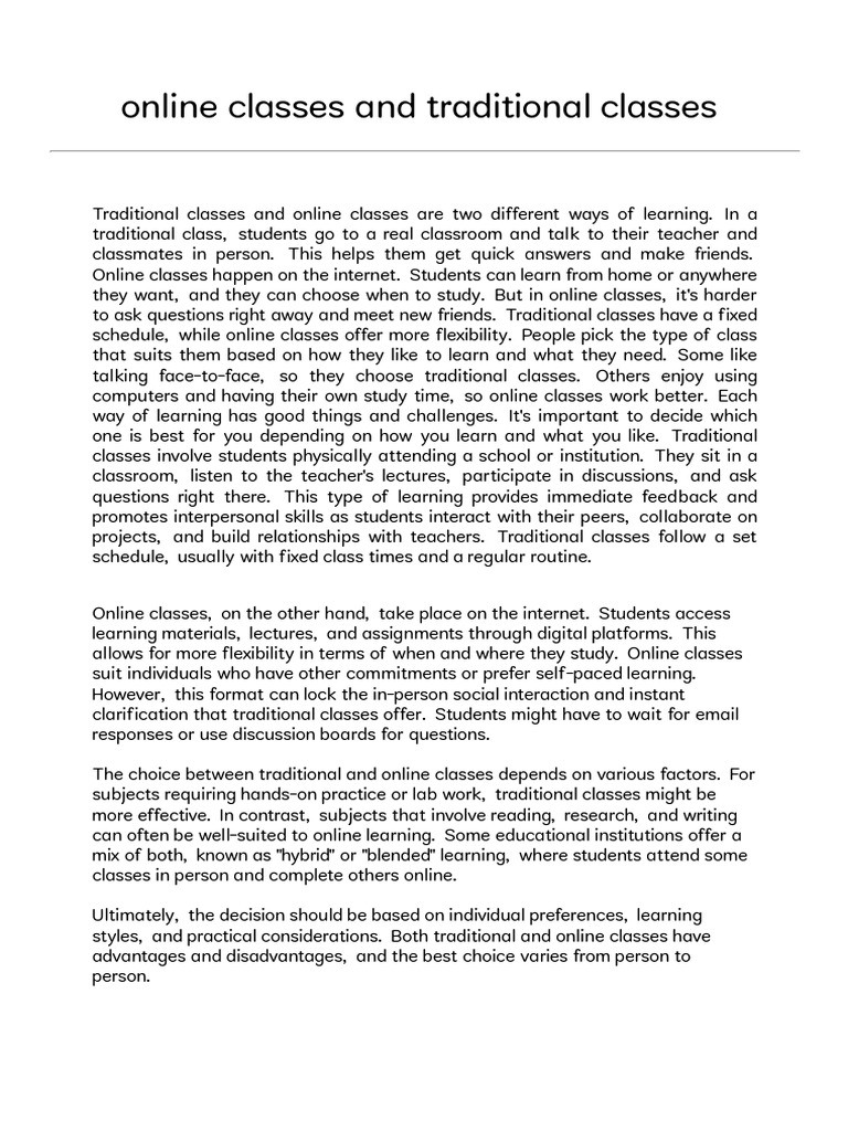 Online Classes and Traditional Classes | PDF | Learning | Human ...