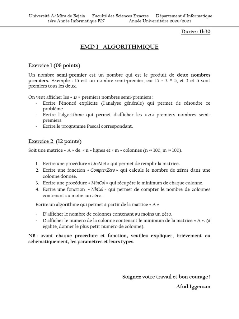 Exercice Algorithmes et Matrices en Pascal | PDF | Matrice ...