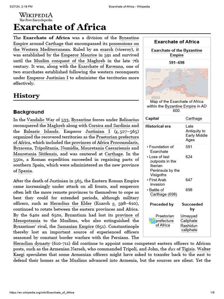 Exarchate of Africa Overview (591-698) | PDF | Social Science