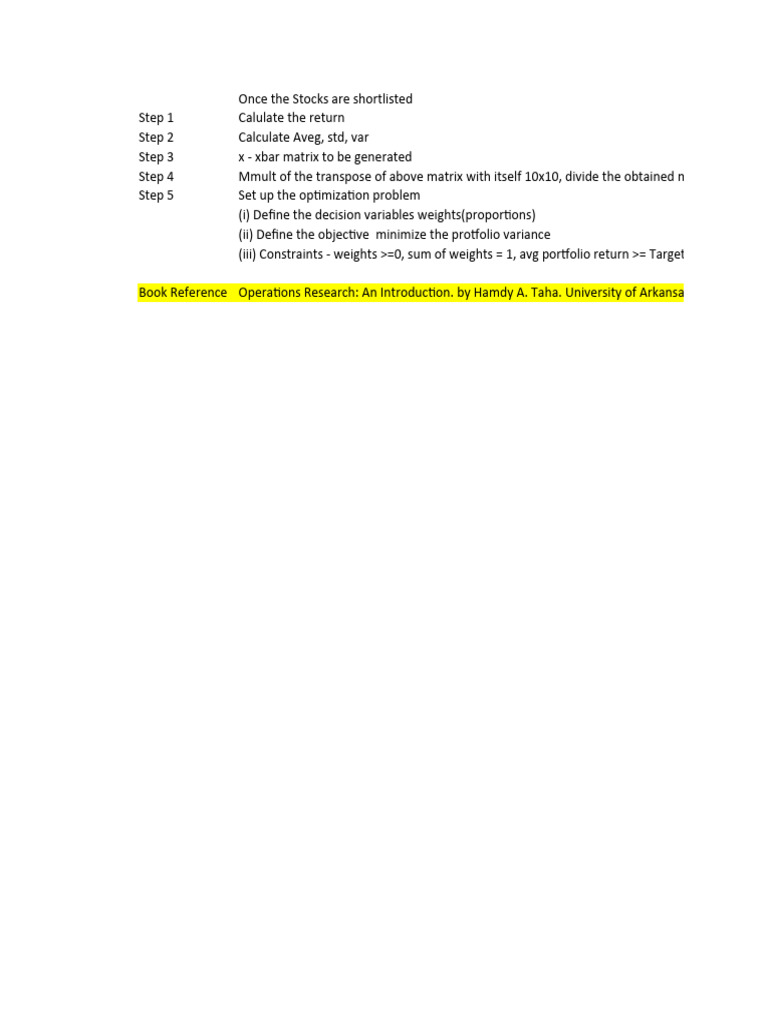 Portfolio Optimization Steps Explained Pdf Probability Theory