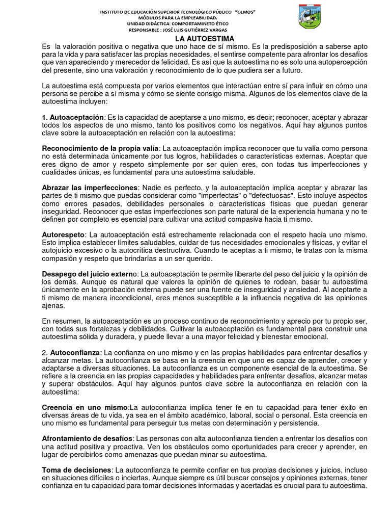 Autoestima: Claves para el Desarrollo Personal | PDF | Autoestima ...