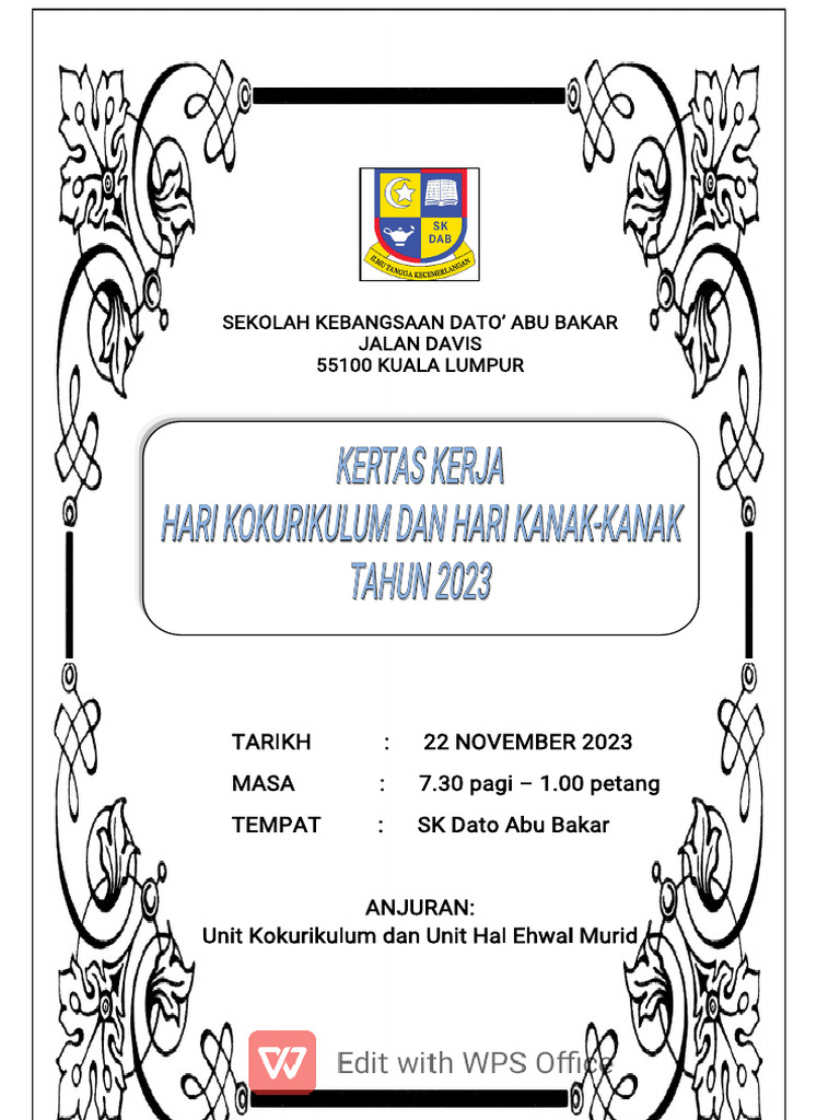Kertas Kerja Hari Koko Dan Kanak Kanak 2023 | PDF