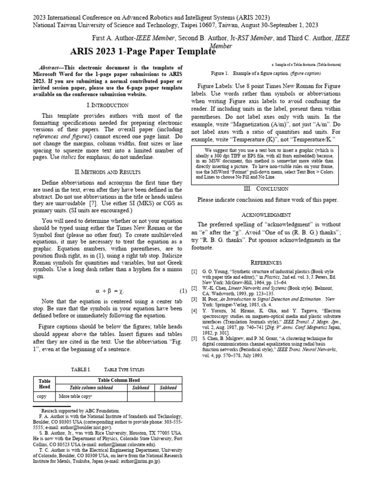 ARIS 2023 Paper Template 1 Page | Download Free PDF | Microsoft Word ...