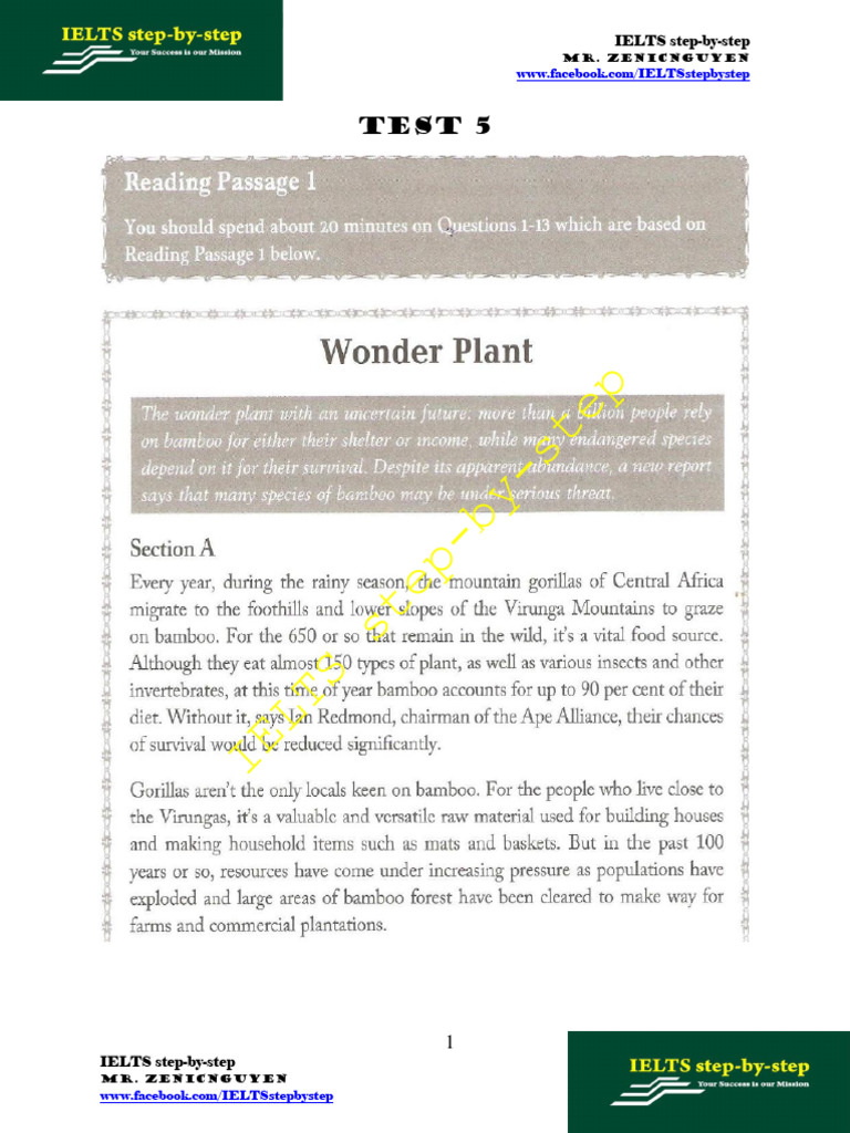 Actual Test Reading Volume 1-Test 5 | PDF | Pruebas estandarizadas ...