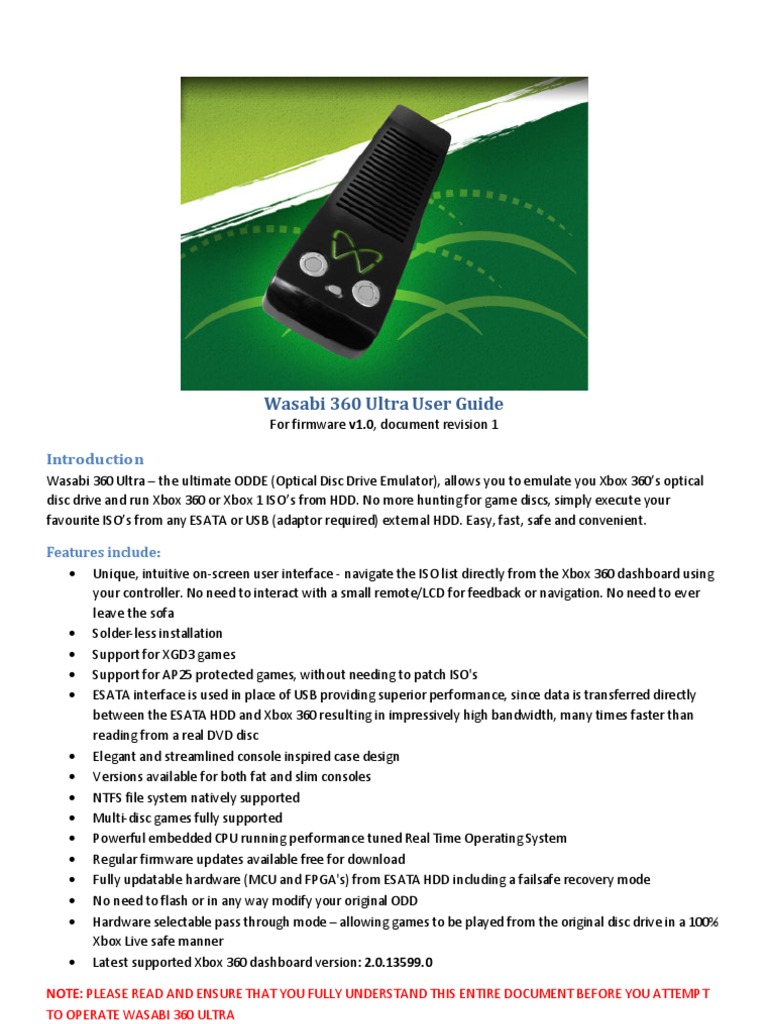 Wasabi 360 Ultra User Guide v1.01 PDF Xbox 360 Computer File