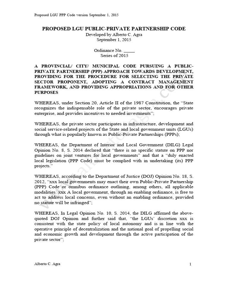 Proposed LGU PPP Code Overview | PDF | Public–Private Partnership ...