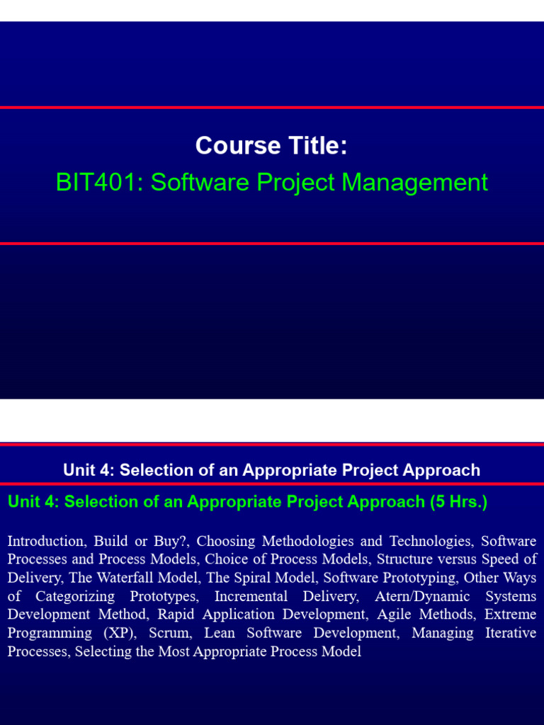Unit 4 Selection Of An Appropriate Project Approach Slides Pdf