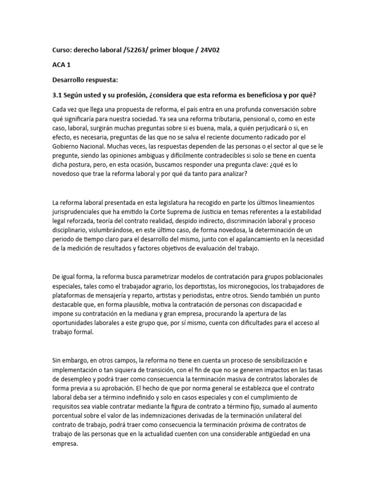 Análisis de la Reforma Laboral en Colombia | PDF | Derecho laboral | Empleo