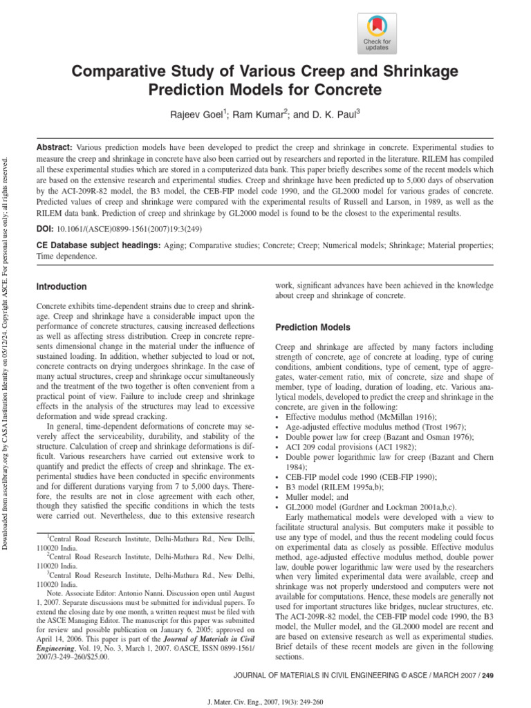 Paul et al 2007 comparative study of various creep and shrinkage