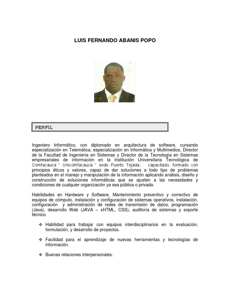 Hoja de Vida Luis Fernando Abanis Popo | PDF | Ingeniería | Software