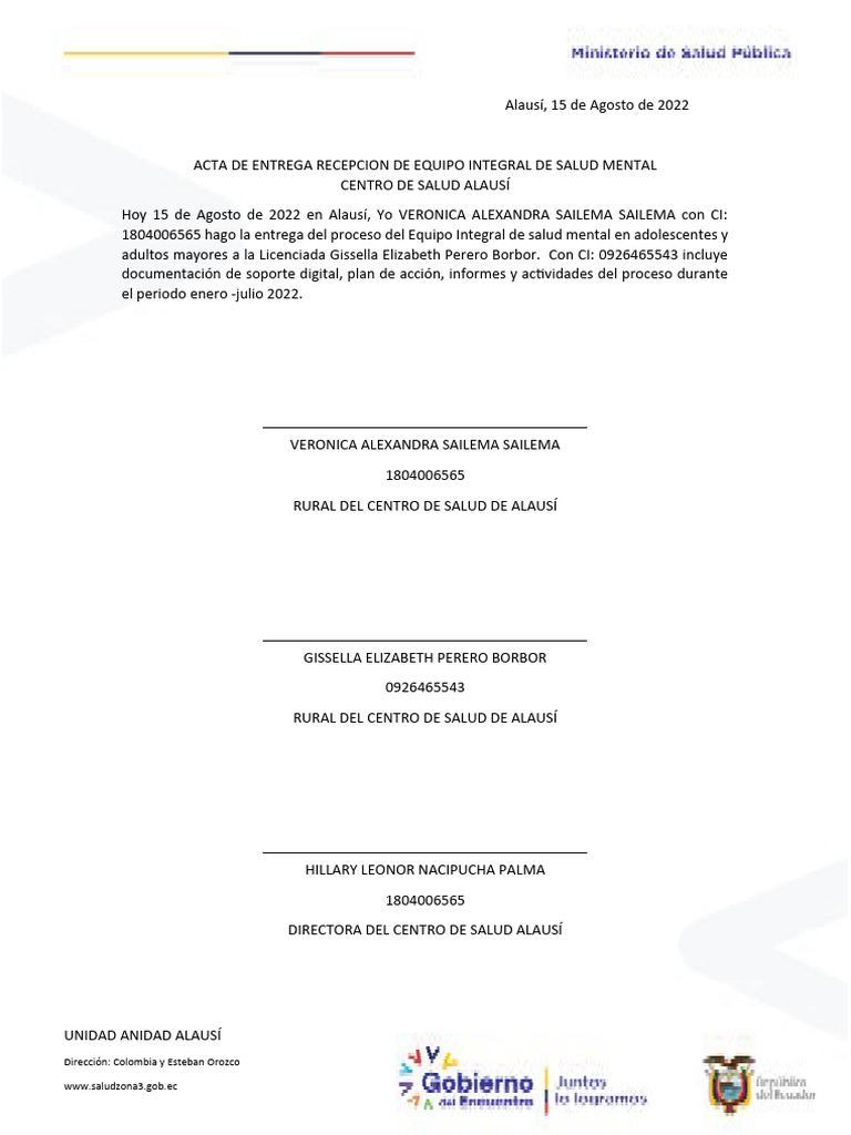 Acta de Entrega Perero | PDF