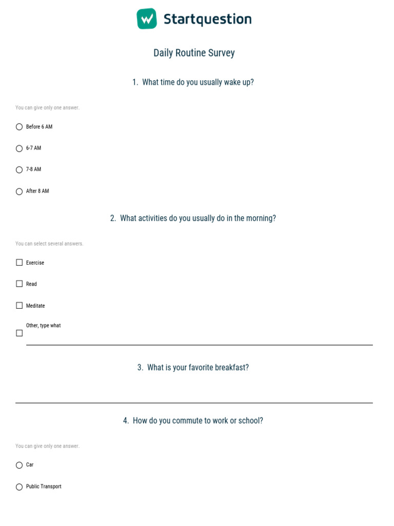Daily Routine Survey Questions | PDF | Determinants Of Health