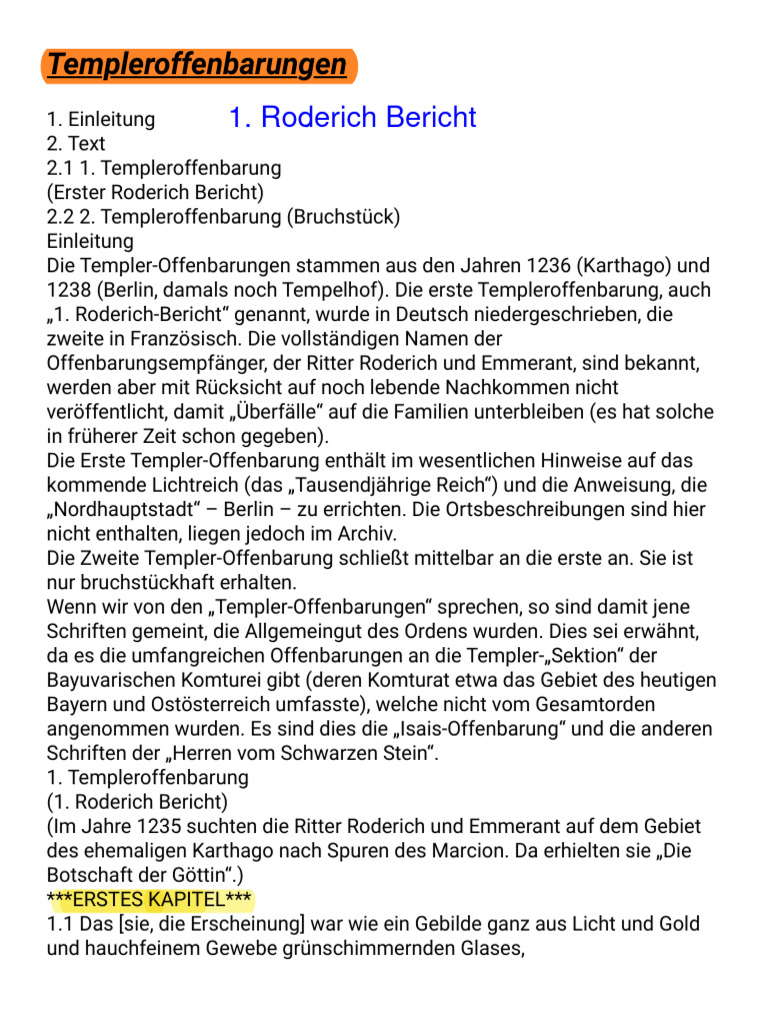 Templeroffenbarungen Roderich Bericht | PDF