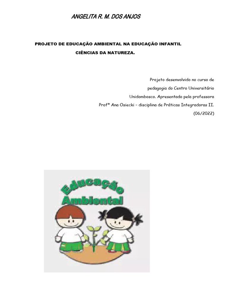 Projeto de Educação Ambiental Infantil | PDF | Ambiente natural ...