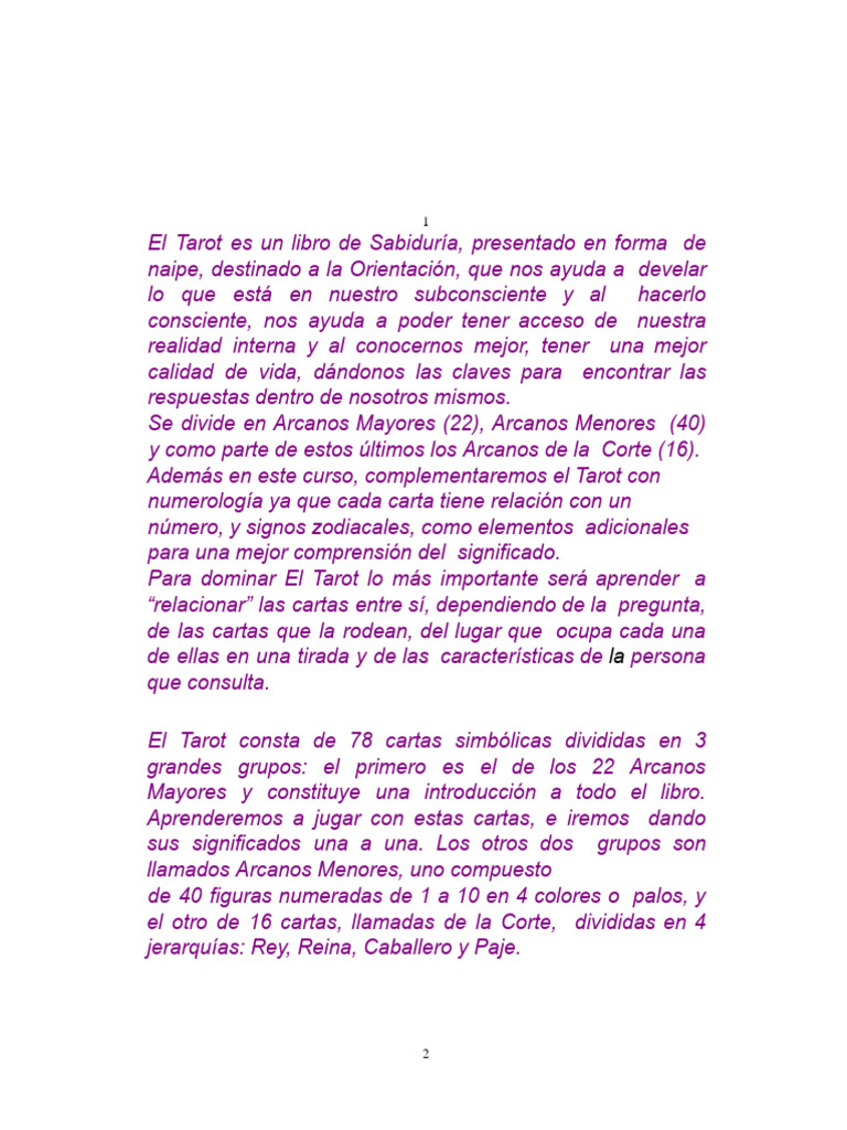 Curso Completo de Tarot Coral de Luz | PDF | Tarot | Jugando a las cartas