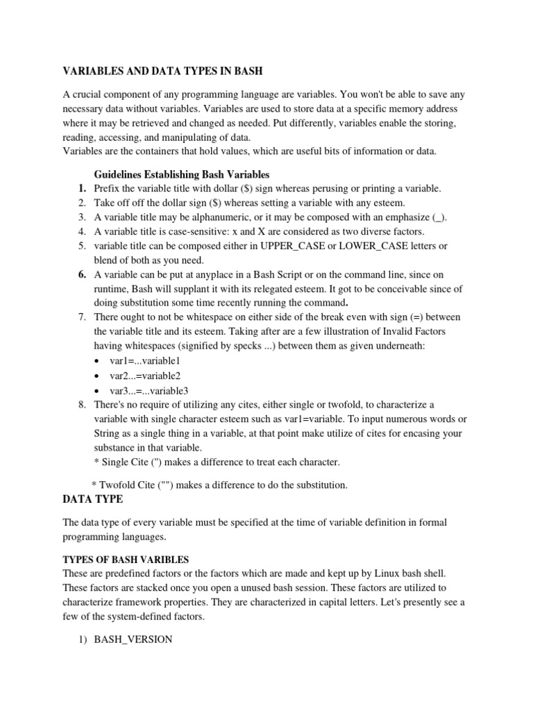 Bash Variables and Data Types Guide | PDF | Variable (Computer Science ...