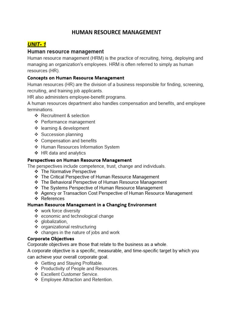 HUMAN RESOURCE MANAGEMENT Sem2 Notes | PDF | Human Resource Management ...