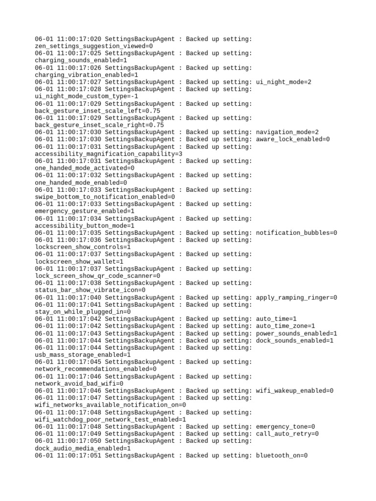 Android Settings Backup Log | PDF | Software | Computing