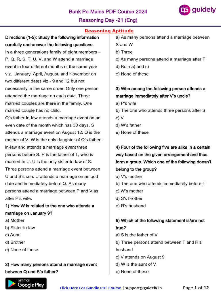 Bank PO Mains Reasoning Course 2024 | PDF