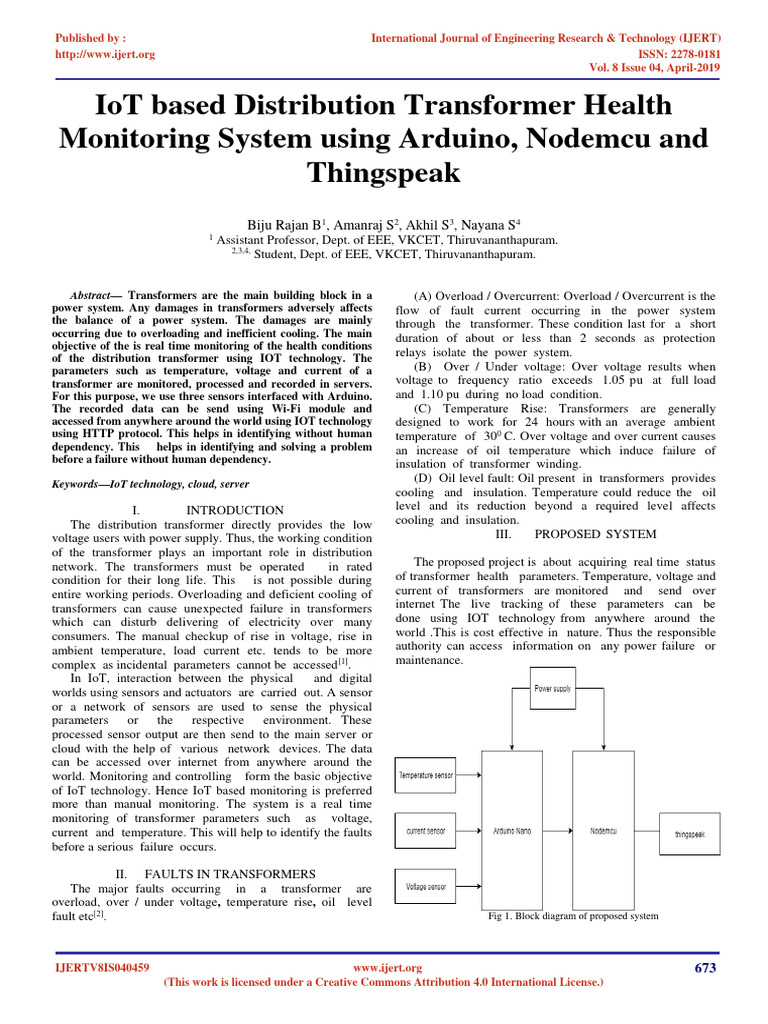 Iot Based Distribution Transformer Health Monitoring System Using ...