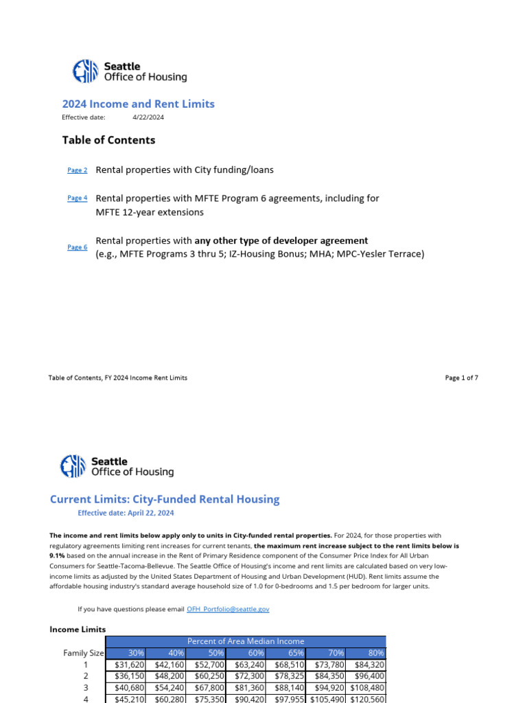 2024 Seattle MFTE Income Limits | PDF | Renting | Affordable Housing
