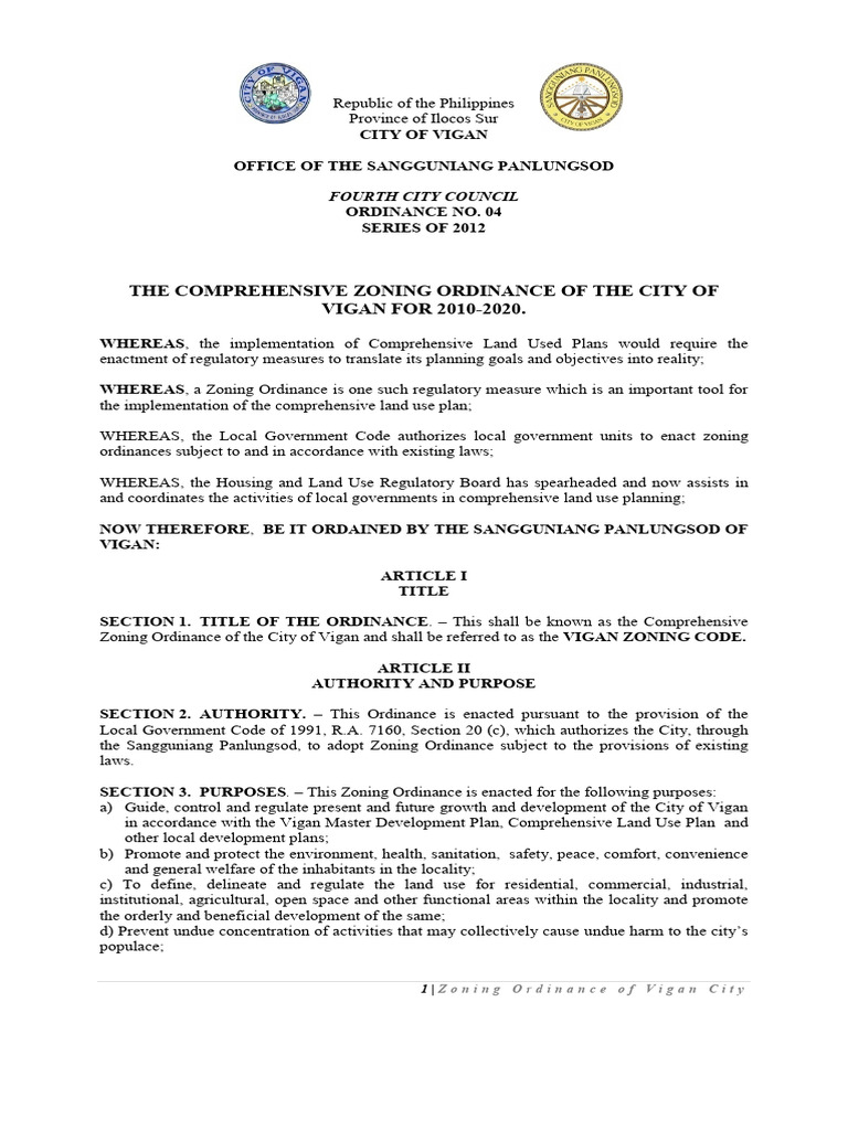 Vigan City Comprehensive Zoning Ordinance | PDF | Zoning