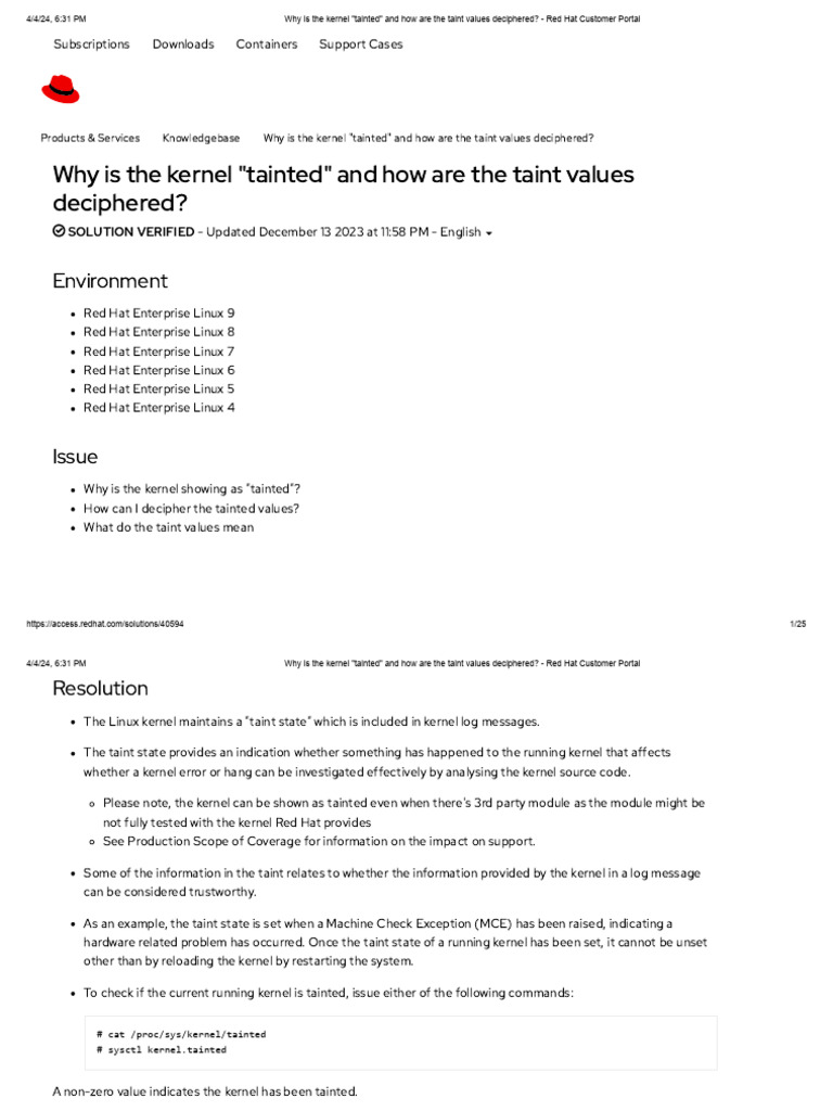Why is the kernel tainted and how are the taint values deciphered