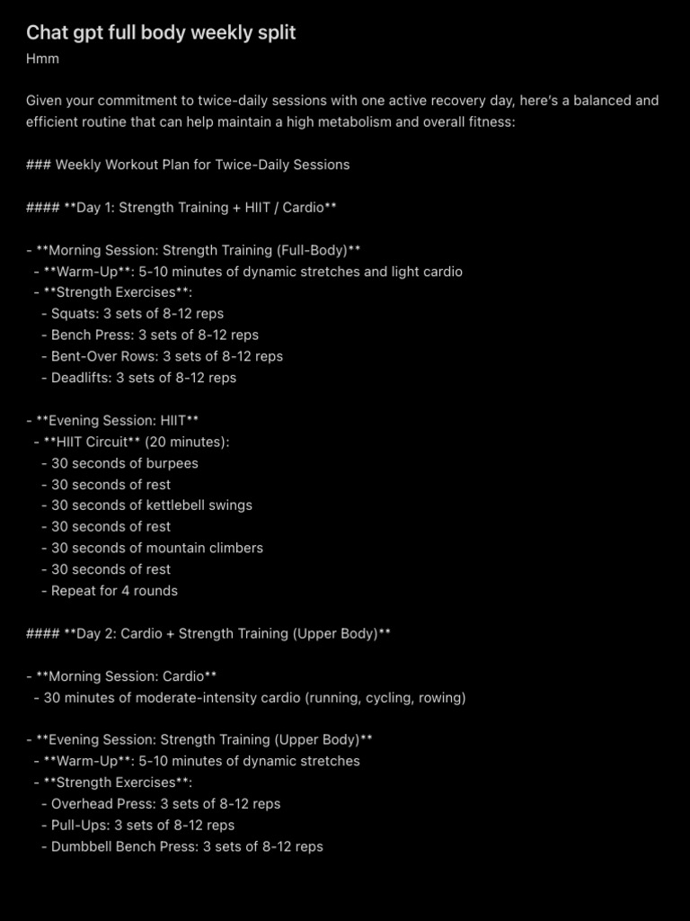 Weekly Full Body Workout Split | PDF | Kettlebell | Strength Training