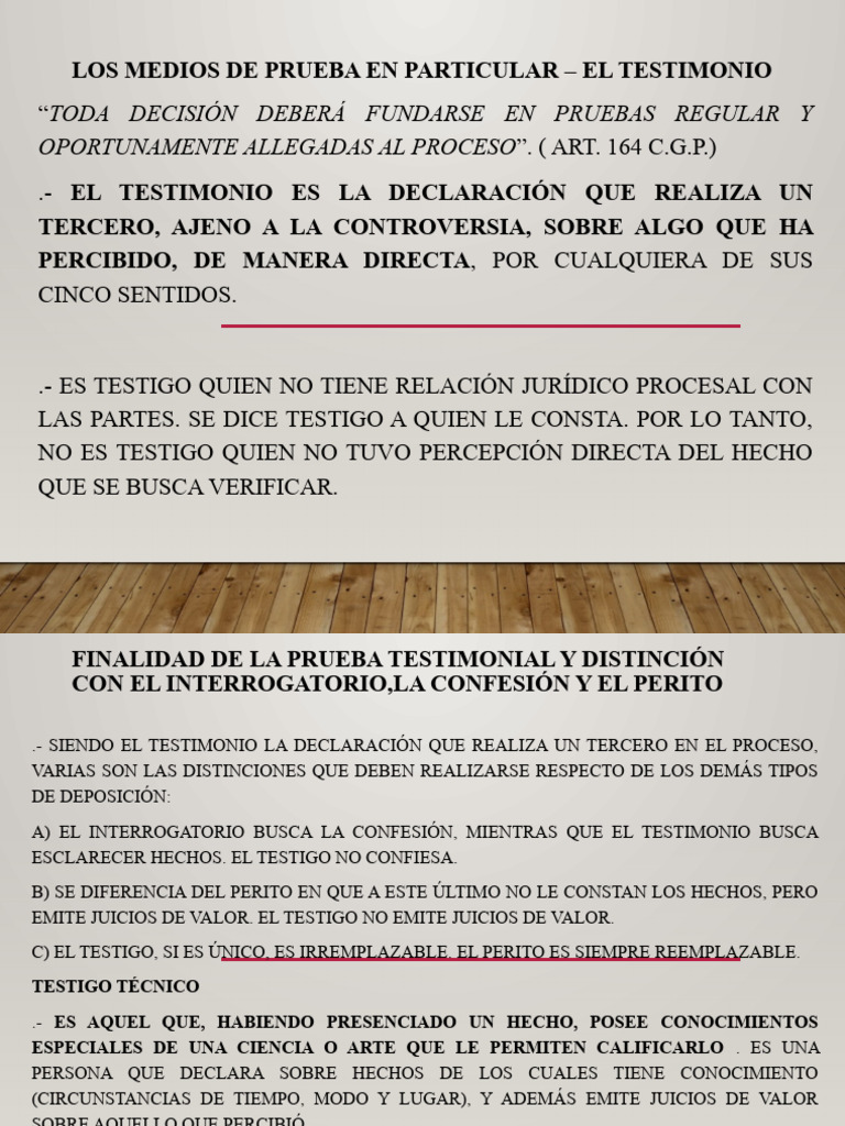 Medios de Prueba: Testimonio y Su Valor | PDF | Testigo | Testimonio