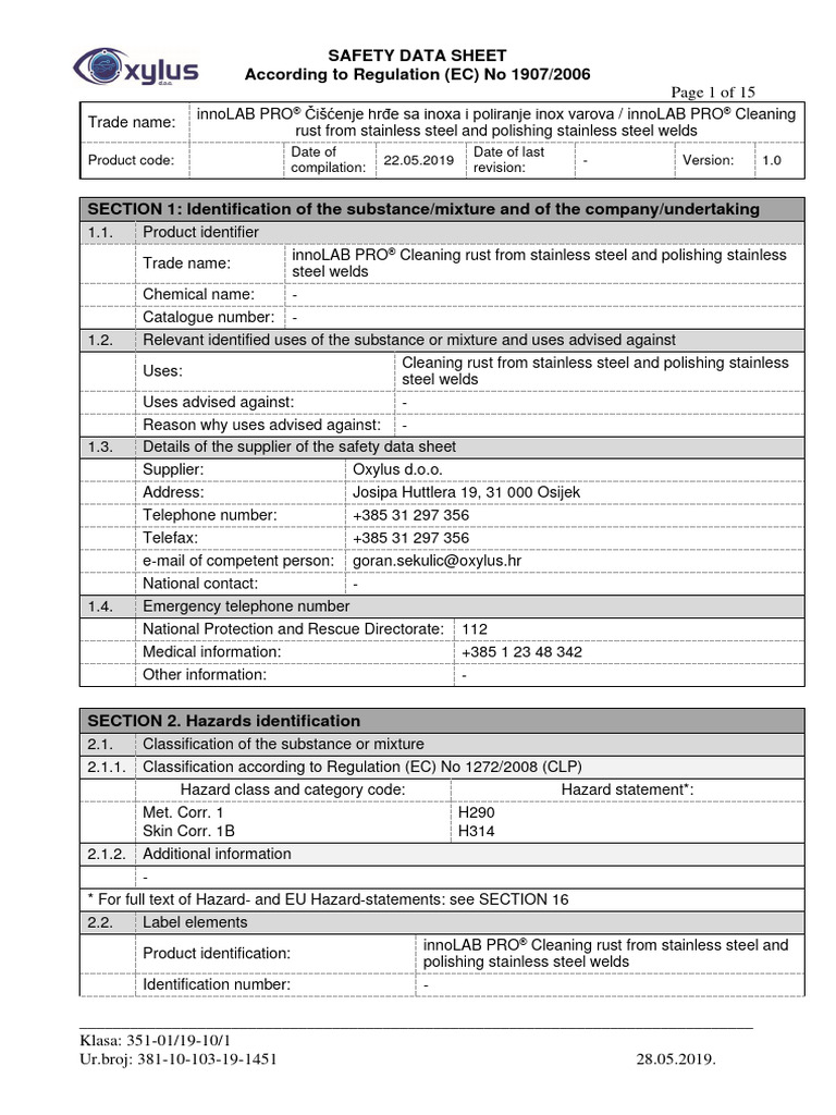 MSDS innoLAB PRO Cleaning Rust From Stainless Steel and Polishing