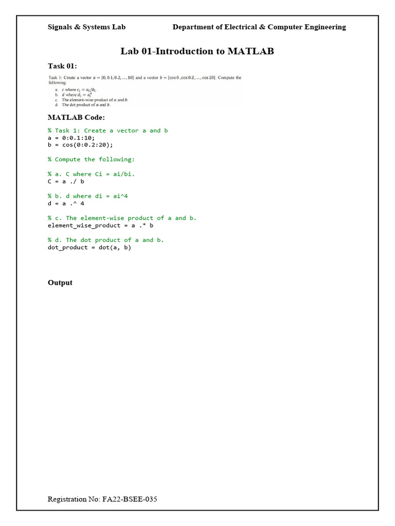 MATLAB Basics for Signals & Systems Lab | PDF | Matrix (Mathematics ...